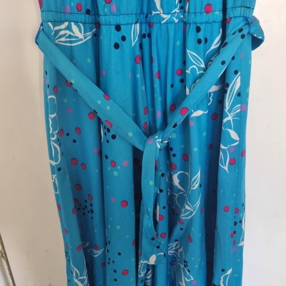 Vintage blue floral 80s dress with beltNo size but fits uk 12 - Picture 4 of 4